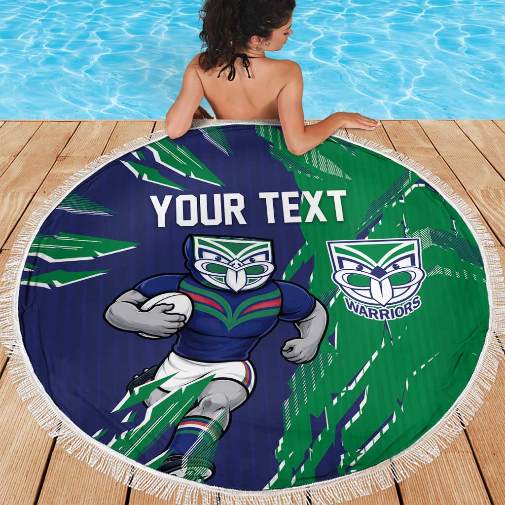 Personalized New Zealand Warriors Beach Blanket Dynamic Lightning Mascot Rugby Australia