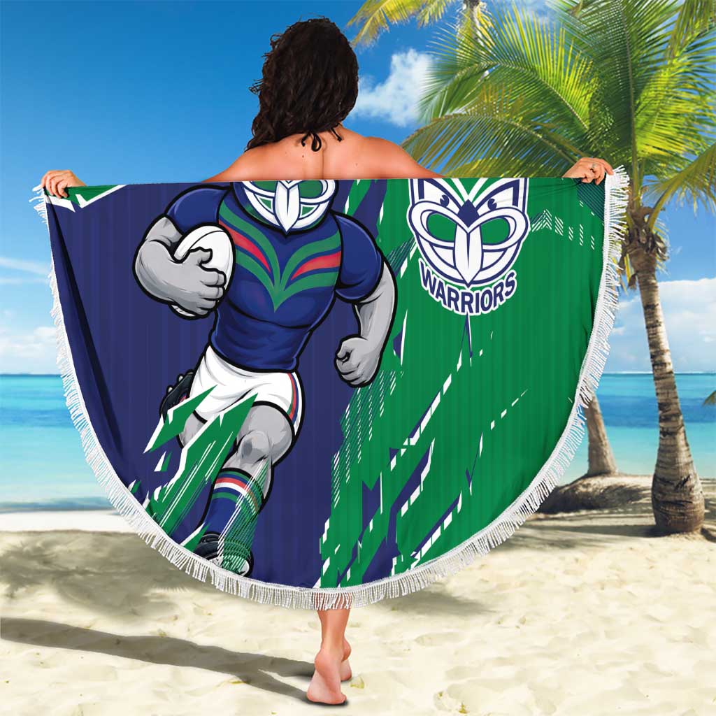 Personalized New Zealand Warriors Beach Blanket Dynamic Lightning Mascot Rugby Australia