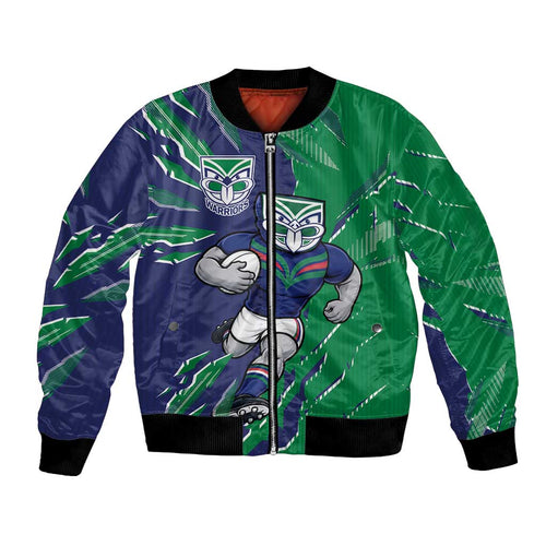 Personalized New Zealand Warriors Bomber Jacket Dynamic Lightning Mascot Rugby Australia