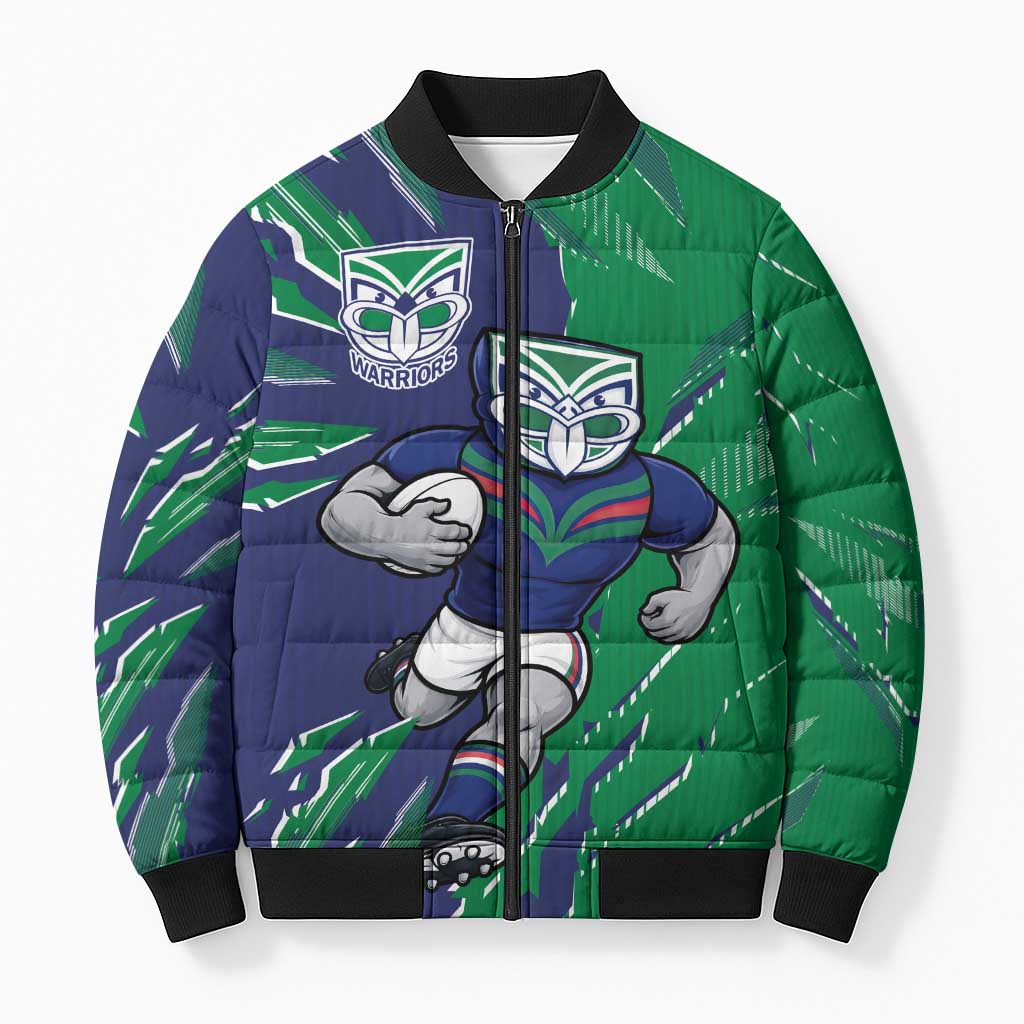 Personalized New Zealand Warriors Bomber Puffer Jacket Dynamic Lightning Mascot Rugby Australia