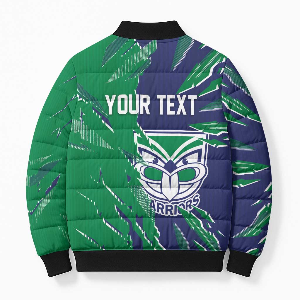 Personalized New Zealand Warriors Bomber Puffer Jacket Dynamic Lightning Mascot Rugby Australia