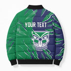 Personalized New Zealand Warriors Bomber Puffer Jacket Dynamic Lightning Mascot Rugby Australia