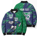 Personalized New Zealand Warriors Bomber Puffer Jacket Dynamic Lightning Mascot Rugby Australia