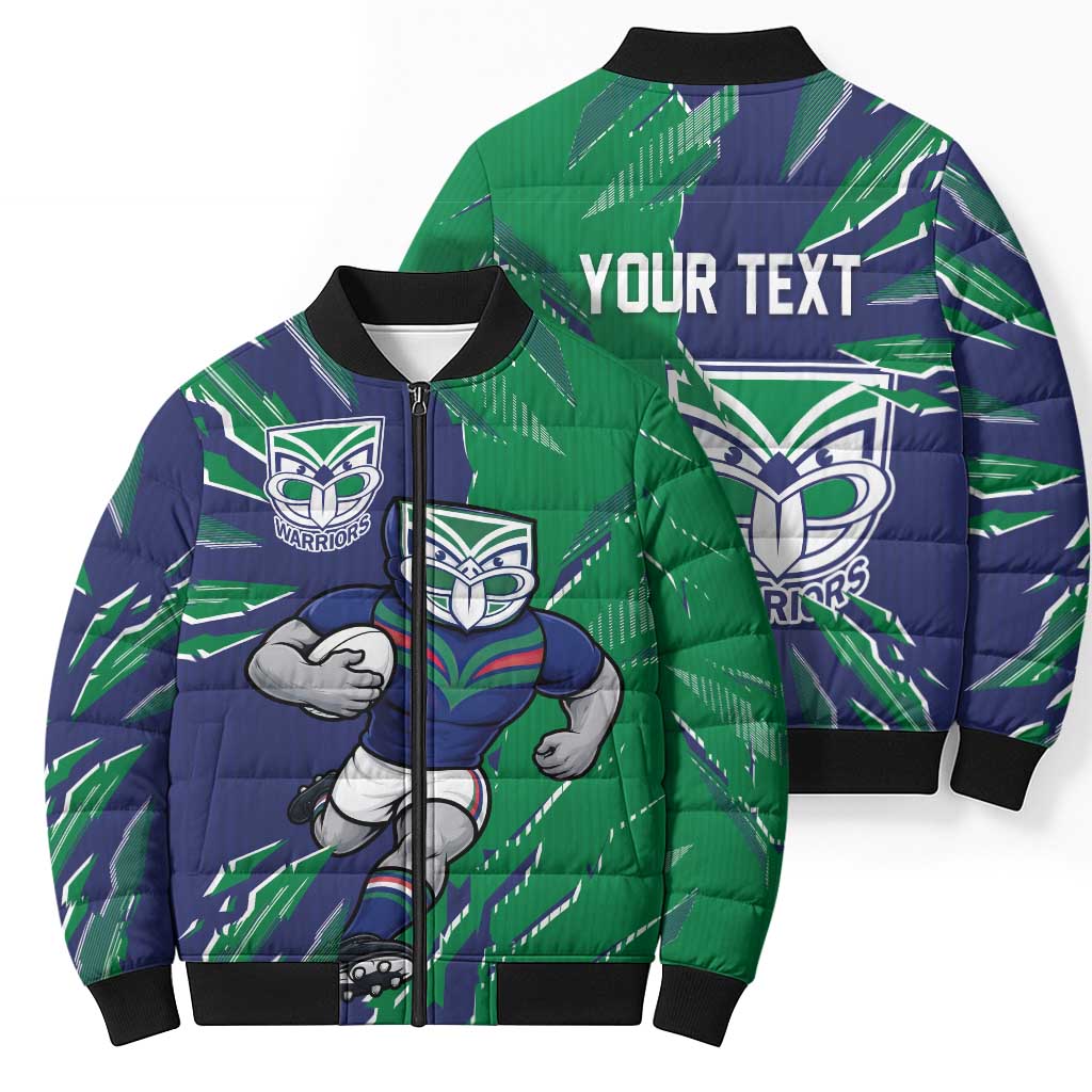 Personalized New Zealand Warriors Bomber Puffer Jacket Dynamic Lightning Mascot Rugby Australia