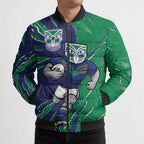 Personalized New Zealand Warriors Bomber Puffer Jacket Dynamic Lightning Mascot Rugby Australia