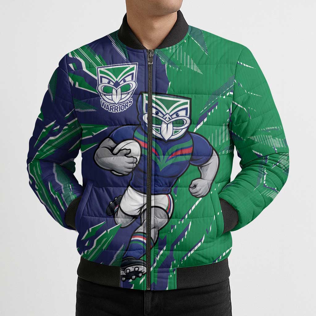 Personalized New Zealand Warriors Bomber Puffer Jacket Dynamic Lightning Mascot Rugby Australia