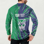 Personalized New Zealand Warriors Button Sweatshirt Dynamic Lightning Mascot Rugby Australia