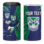Personalized New Zealand Warriors 4 in 1 Can Cooler Tumbler Dynamic Lightning Mascot Rugby Australia