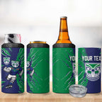 Personalized New Zealand Warriors 4 in 1 Can Cooler Tumbler Dynamic Lightning Mascot Rugby Australia