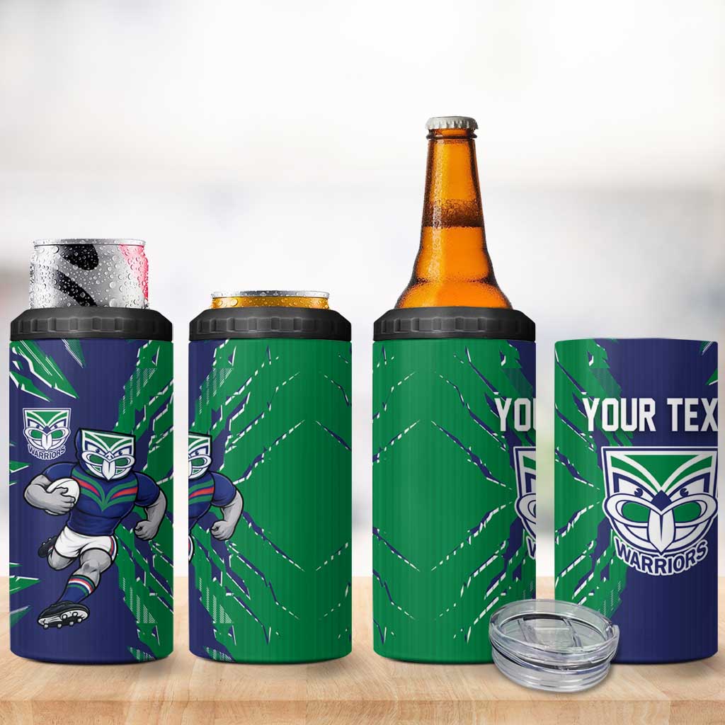 Personalized New Zealand Warriors 4 in 1 Can Cooler Tumbler Dynamic Lightning Mascot Rugby Australia
