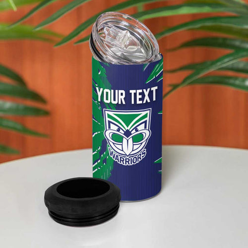 Personalized New Zealand Warriors 4 in 1 Can Cooler Tumbler Dynamic Lightning Mascot Rugby Australia