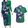 Personalized New Zealand Warriors Couples Matching Long Sleeve Bodycon Dress and Hawaiian Shirt Dynamic Lightning Mascot Rugby Australia