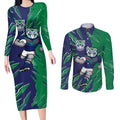 Personalized New Zealand Warriors Couples Matching Long Sleeve Bodycon Dress and Long Sleeve Button Shirt Dynamic Lightning Mascot Rugby Australia