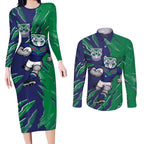 Personalized New Zealand Warriors Couples Matching Long Sleeve Bodycon Dress and Long Sleeve Button Shirt Dynamic Lightning Mascot Rugby Australia
