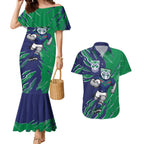 Personalized New Zealand Warriors Couples Matching Mermaid Dress and Hawaiian Shirt Dynamic Lightning Mascot Rugby Australia