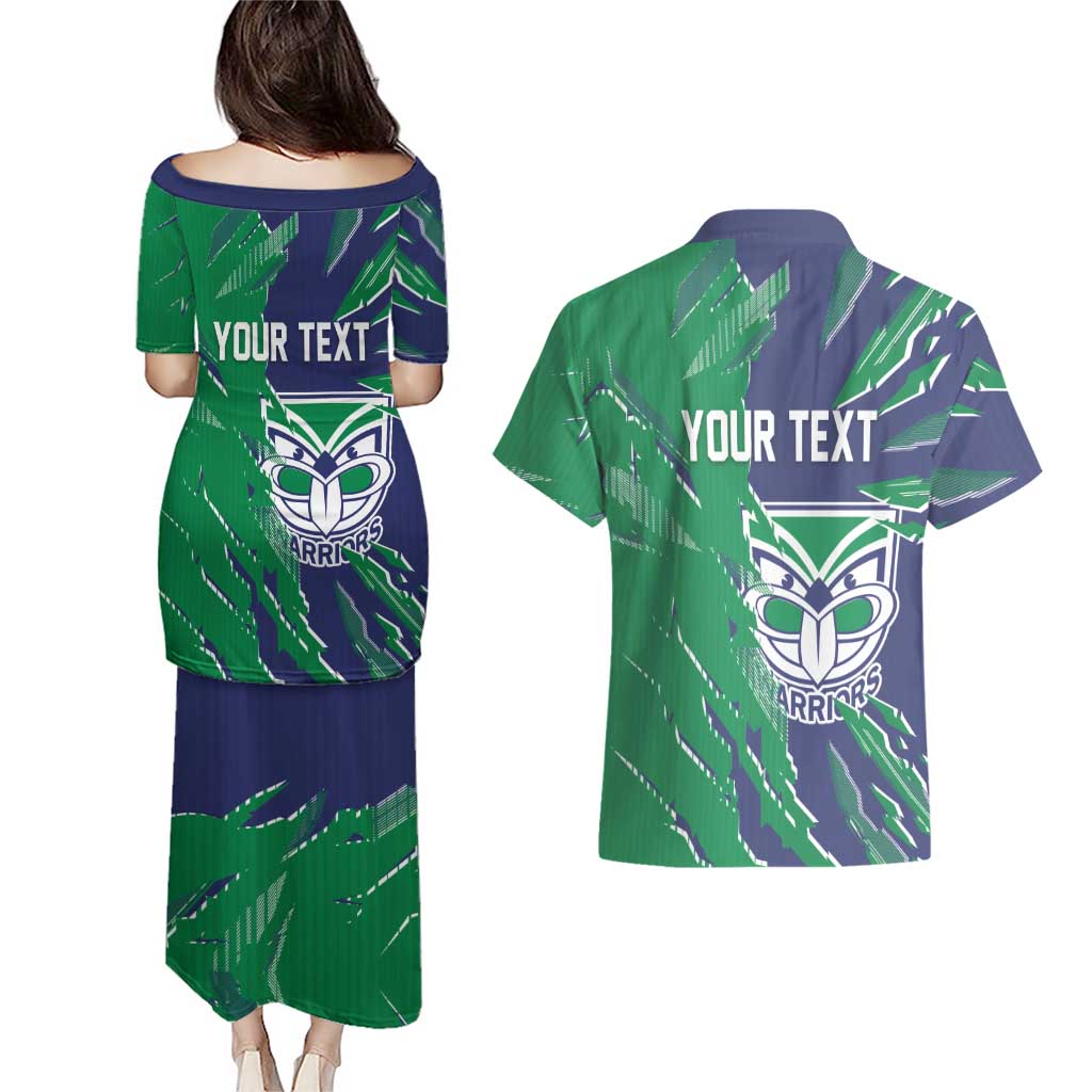 Personalized New Zealand Warriors Couples Matching Puletasi and Hawaiian Shirt Dynamic Lightning Mascot Rugby Australia