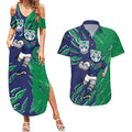 Personalized New Zealand Warriors Couples Matching Summer Maxi Dress and Hawaiian Shirt Dynamic Lightning Mascot Rugby Australia