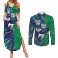 Personalized New Zealand Warriors Couples Matching Summer Maxi Dress and Long Sleeve Button Shirt Dynamic Lightning Mascot Rugby Australia