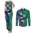 Personalized New Zealand Warriors Couples Matching Tank Maxi Dress and Long Sleeve Button Shirt Dynamic Lightning Mascot Rugby Australia