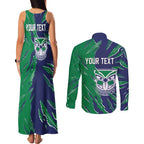 Personalized New Zealand Warriors Couples Matching Tank Maxi Dress and Long Sleeve Button Shirt Dynamic Lightning Mascot Rugby Australia