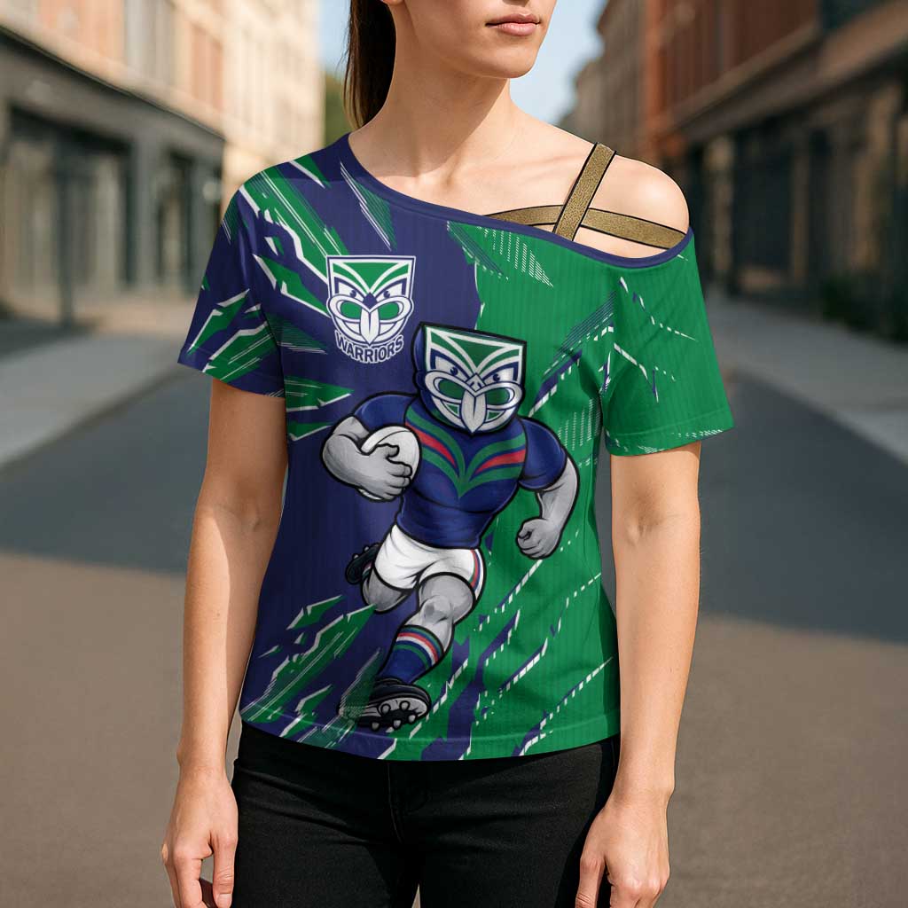 Personalized New Zealand Warriors Cross Shoulder Shirt Dynamic Lightning Mascot Rugby Australia