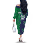Personalized New Zealand Warriors Family Matching Off The Shoulder Long Sleeve Dress and Hawaiian Shirt Dynamic Lightning Mascot Rugby Australia