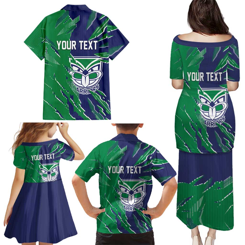 Personalized New Zealand Warriors Family Matching Puletasi and Hawaiian Shirt Dynamic Lightning Mascot Rugby Australia