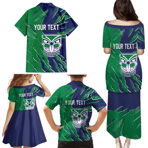 Personalized New Zealand Warriors Family Matching Puletasi and Hawaiian Shirt Dynamic Lightning Mascot Rugby Australia
