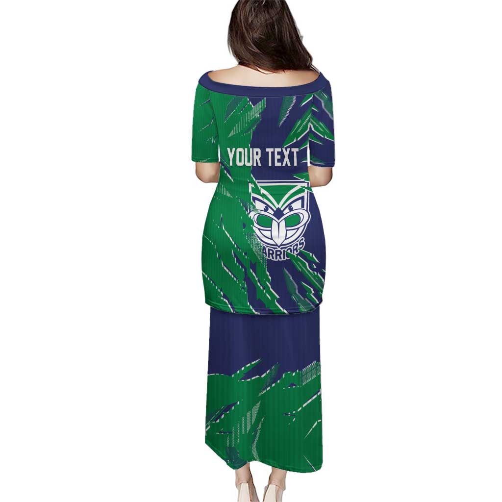 Personalized New Zealand Warriors Family Matching Puletasi and Hawaiian Shirt Dynamic Lightning Mascot Rugby Australia