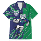 Personalized New Zealand Warriors Family Matching Short Sleeve Bodycon Dress and Hawaiian Shirt Dynamic Lightning Mascot Rugby Australia