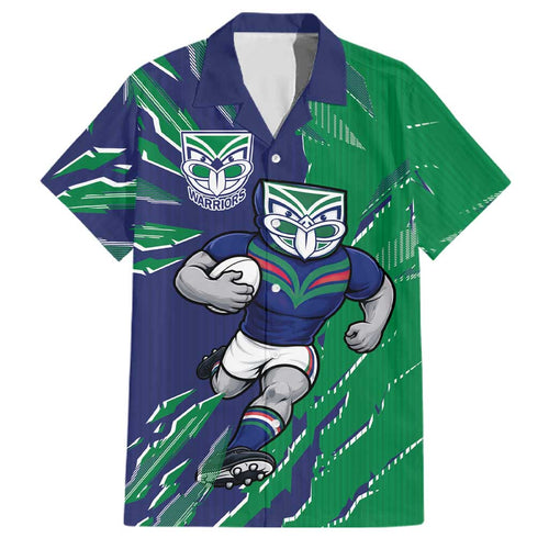 Personalized New Zealand Warriors Family Matching Short Sleeve Bodycon Dress and Hawaiian Shirt Dynamic Lightning Mascot Rugby Australia