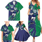 Personalized New Zealand Warriors Family Matching Summer Maxi Dress and Hawaiian Shirt Dynamic Lightning Mascot Rugby Australia
