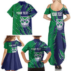 Personalized New Zealand Warriors Family Matching Summer Maxi Dress and Hawaiian Shirt Dynamic Lightning Mascot Rugby Australia