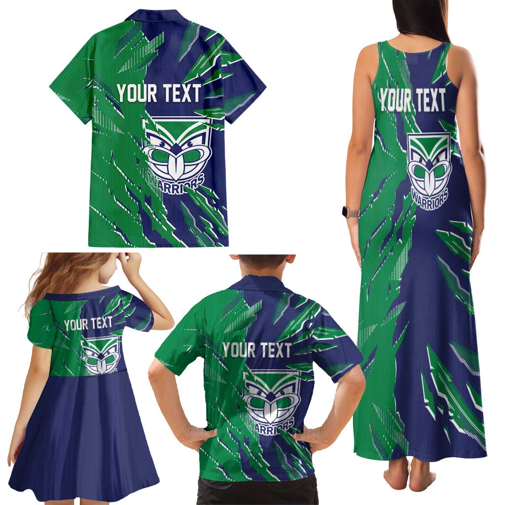 Personalized New Zealand Warriors Family Matching Tank Maxi Dress and Hawaiian Shirt Dynamic Lightning Mascot Rugby Australia