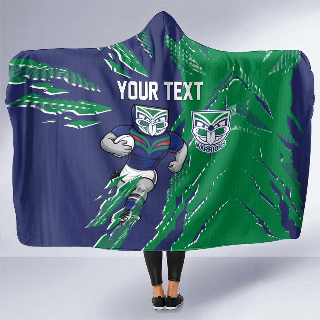 Personalized New Zealand Warriors Hooded Blanket Dynamic Lightning Mascot Rugby Australia