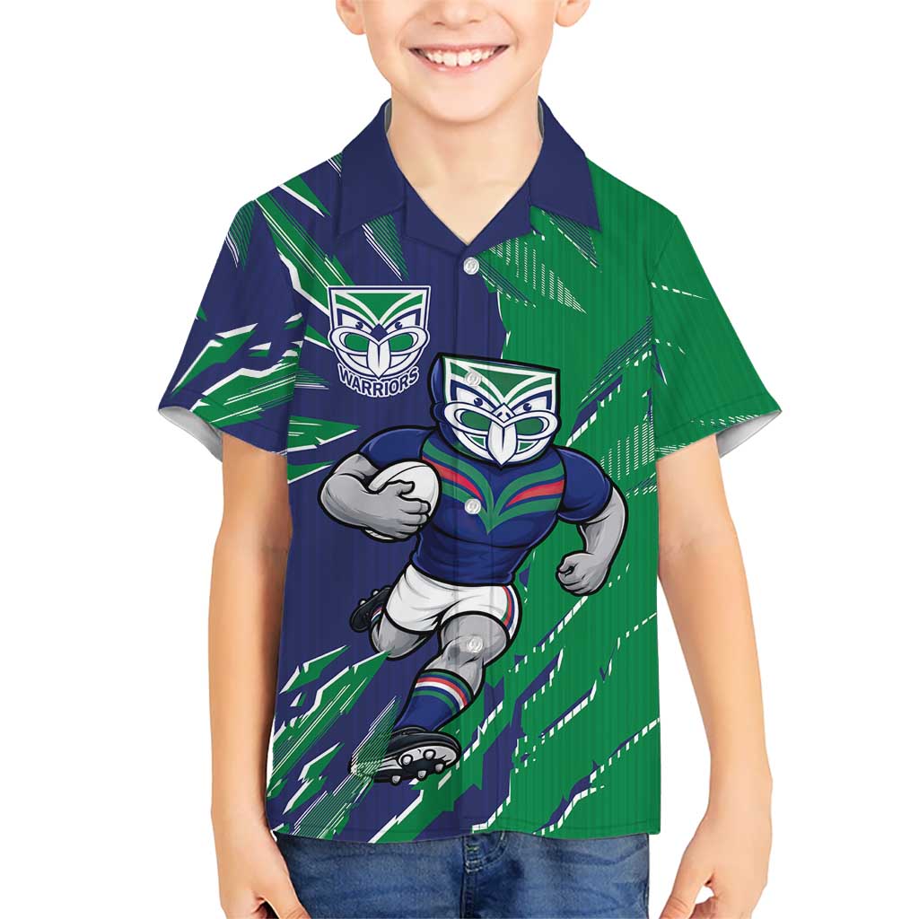 Personalized New Zealand Warriors Kid Hawaiian Shirt Dynamic Lightning Mascot Rugby Australia