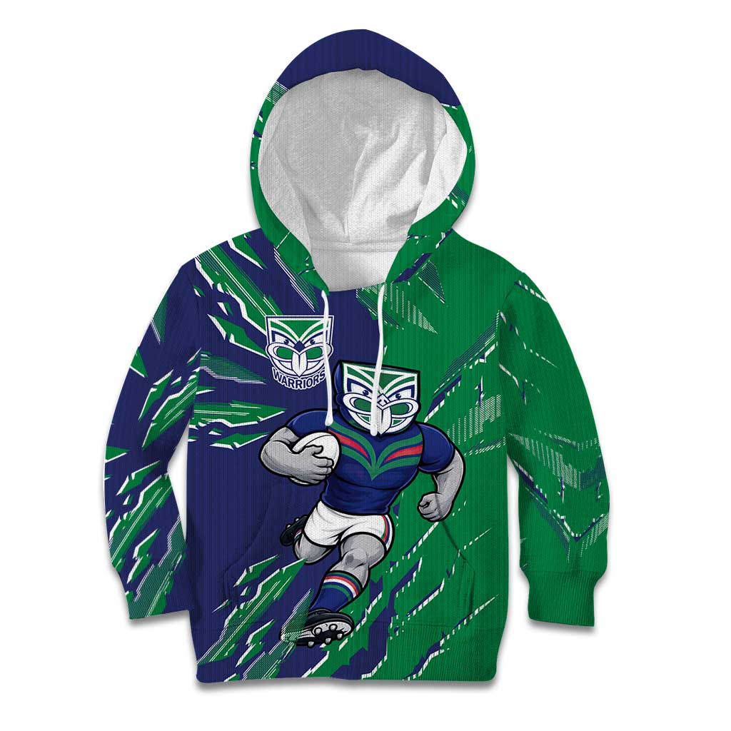 Personalized New Zealand Warriors Kid Hoodie Dynamic Lightning Mascot Rugby Australia