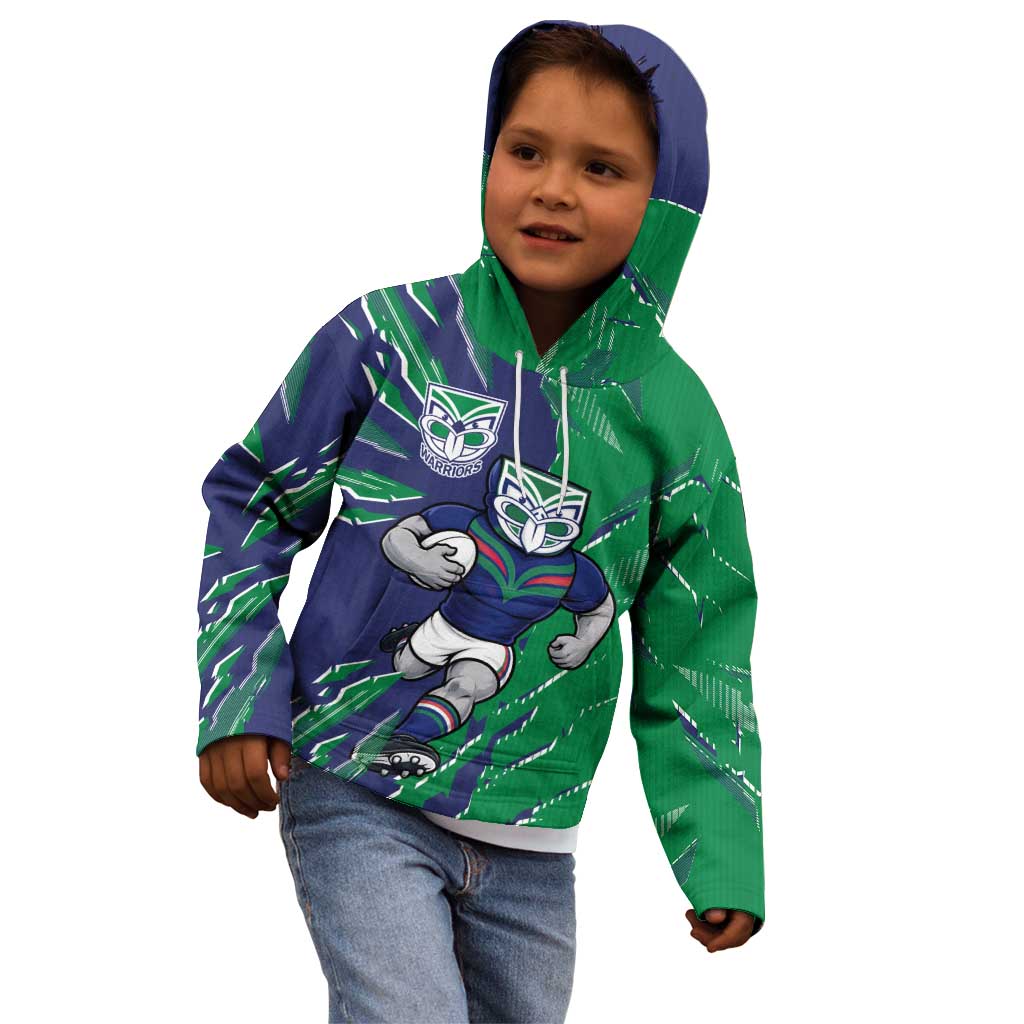 Personalized New Zealand Warriors Kid Hoodie Dynamic Lightning Mascot Rugby Australia