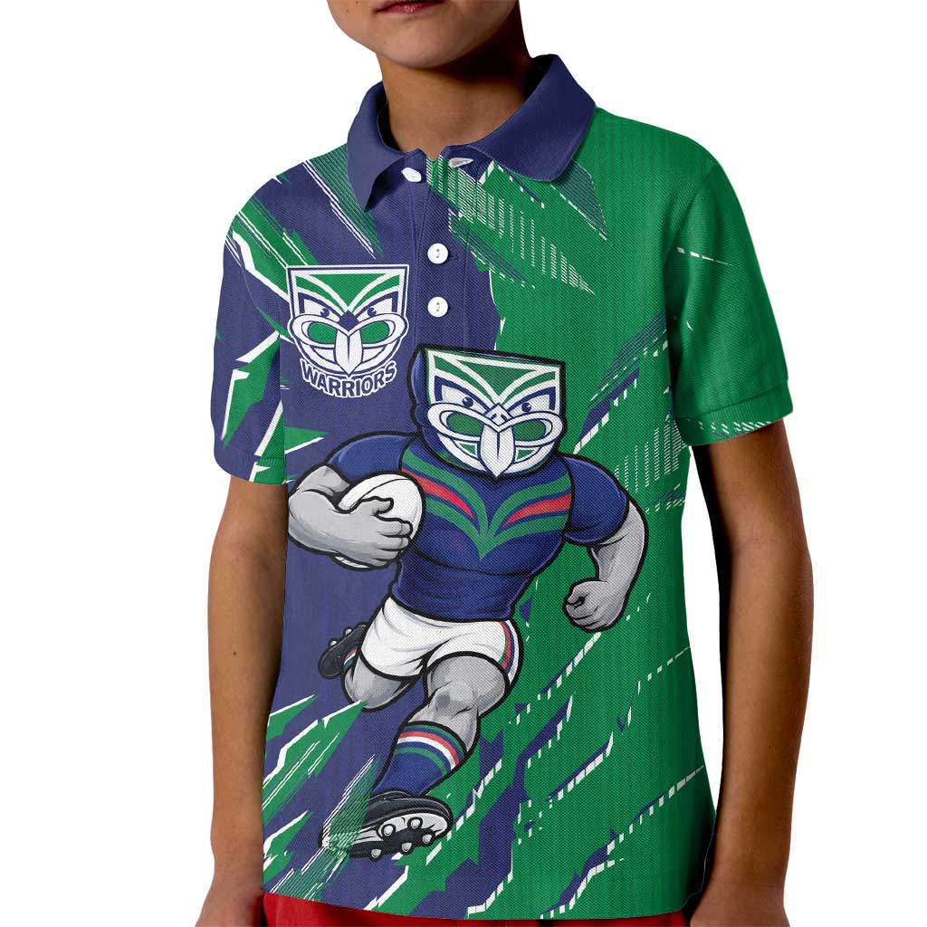 Personalized New Zealand Warriors Kid Polo Shirt Dynamic Lightning Mascot Rugby Australia