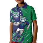 Personalized New Zealand Warriors Kid Polo Shirt Dynamic Lightning Mascot Rugby Australia