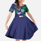 Personalized New Zealand Warriors Kid Short Sleeve Dress Dynamic Lightning Mascot Rugby Australia