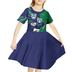 Personalized New Zealand Warriors Kid Short Sleeve Dress Dynamic Lightning Mascot Rugby Australia