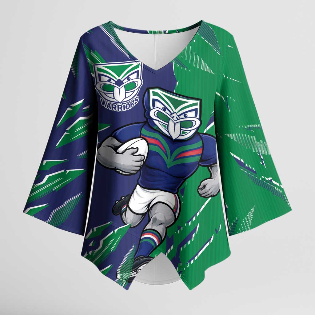 Personalized New Zealand Warriors Kimono Sleeve Blouse Dynamic Lightning Mascot Rugby Australia