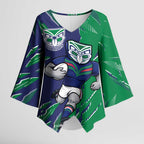 Personalized New Zealand Warriors Kimono Sleeve Blouse Dynamic Lightning Mascot Rugby Australia