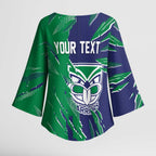Personalized New Zealand Warriors Kimono Sleeve Blouse Dynamic Lightning Mascot Rugby Australia