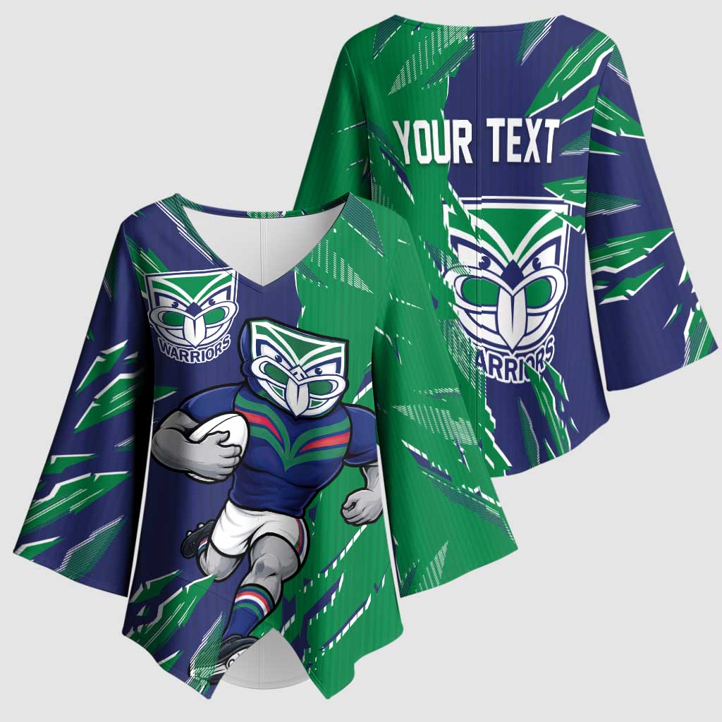 Personalized New Zealand Warriors Kimono Sleeve Blouse Dynamic Lightning Mascot Rugby Australia