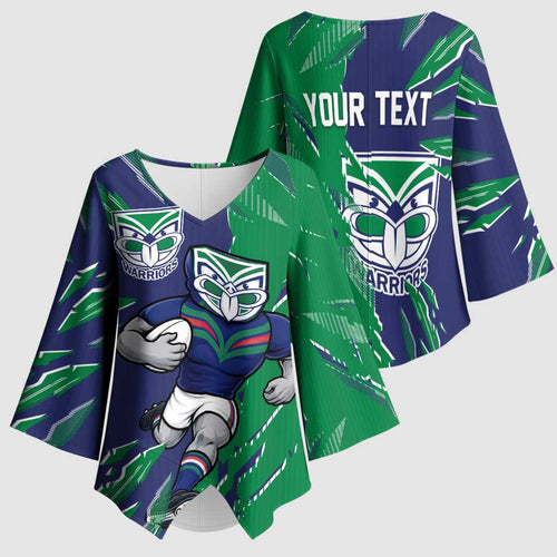 Personalized New Zealand Warriors Kimono Sleeve Blouse Dynamic Lightning Mascot Rugby Australia