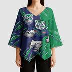 Personalized New Zealand Warriors Kimono Sleeve Blouse Dynamic Lightning Mascot Rugby Australia
