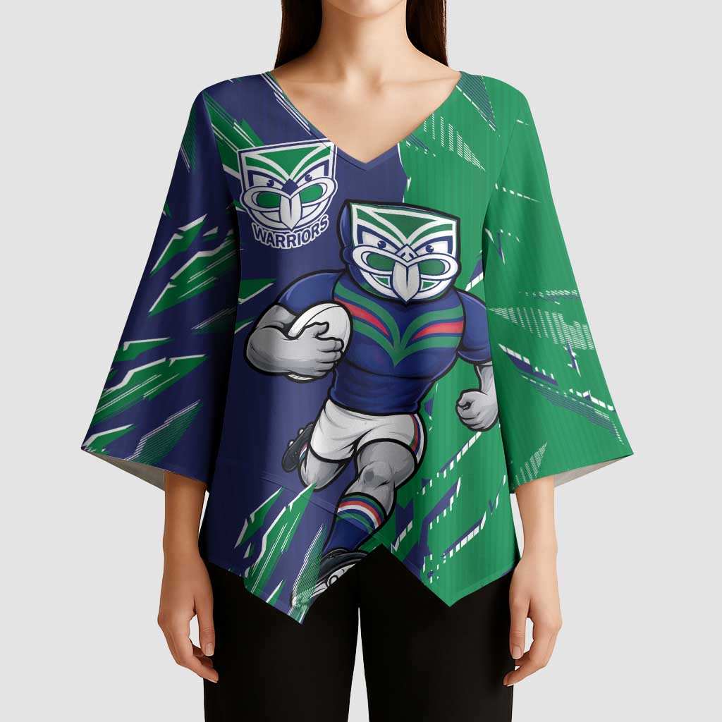 Personalized New Zealand Warriors Kimono Sleeve Blouse Dynamic Lightning Mascot Rugby Australia