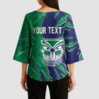 Personalized New Zealand Warriors Kimono Sleeve Blouse Dynamic Lightning Mascot Rugby Australia